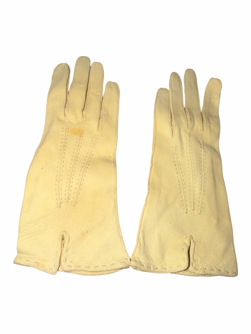 Source Unknown Light Yellow Leather Women's Gloves with Stitch Detail